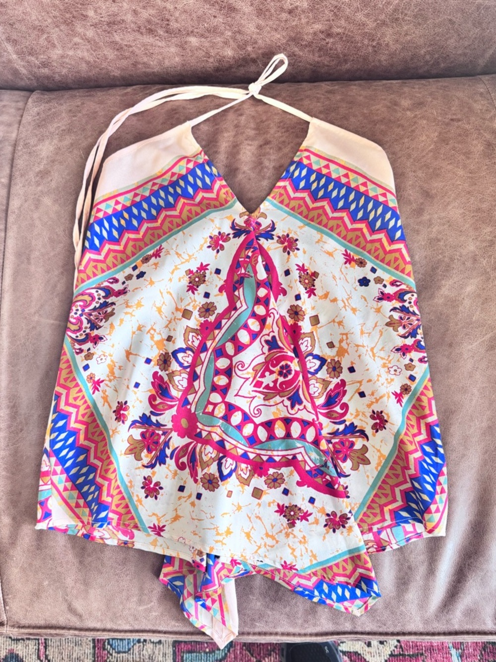 Vibrant Printed Halter Top. So cute on! Low back.